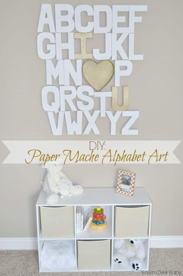 Paper Mache Alphabet Wall, forgiving of small mistakes along the way and a keepsake worth handing down for years