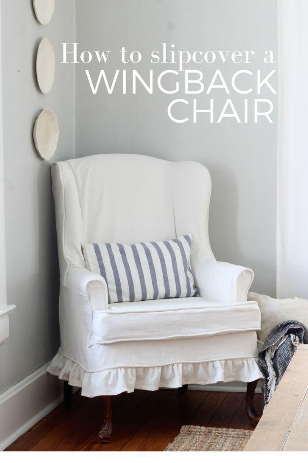 DIY Sewing Projects for the Home - Slipcover For A Wingback Chair - Easy DIY Christmas Gifts and Ideas for Making Kitchen, Bedroom and Bathroom Decor - Free Step by Step Tutorial t