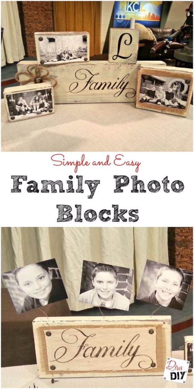 Handmade Photo Blocks, flexible enough to fit whatever materials are on hand and a keepsake worth handing down