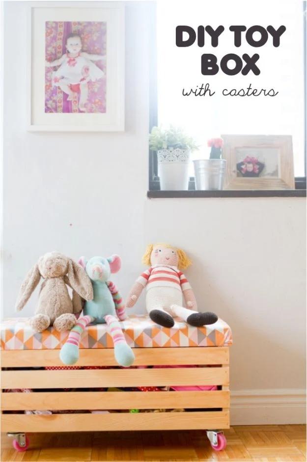 DIY Toy Box With Casters, a sweet handmade nursery accent, and charm that fits right into an existing room