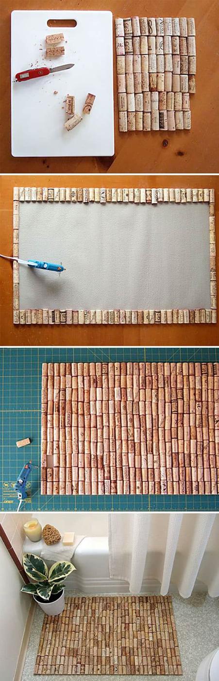 Easy Wine Cork Craft Ideas for the Home - DIY Wine Cork Bathmat - DIY Projects & Crafts by Sueeye