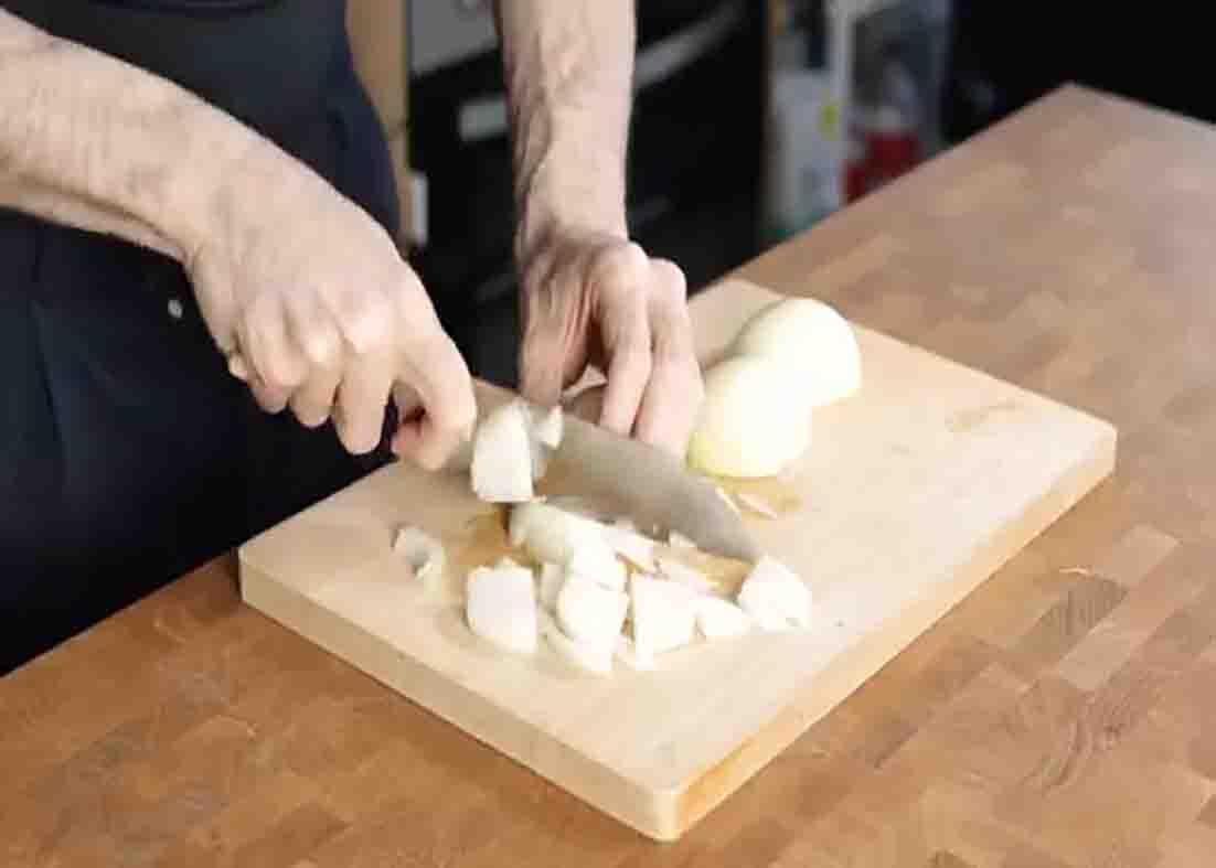 Dicing the onions for the burrito recipe