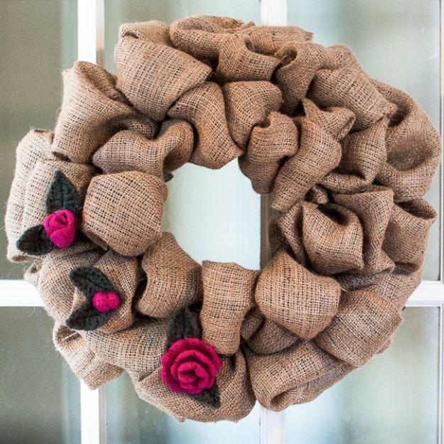 Rosebud and Leaf Pattern to Embellish a Burlap Wreath, simple enough for a beginner and pretty enough for guests