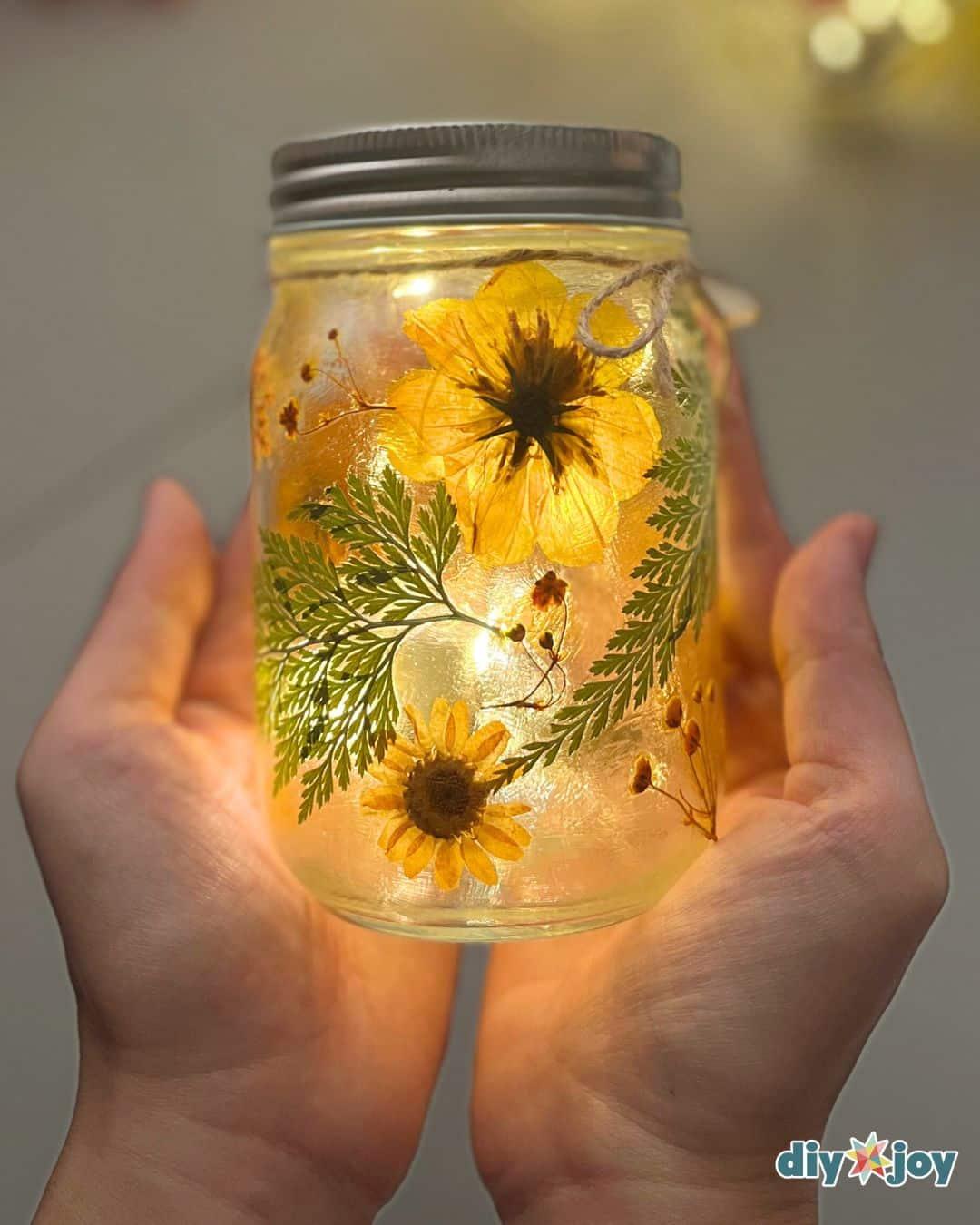 Mason Jar Fairy Lights Pressed Flowers