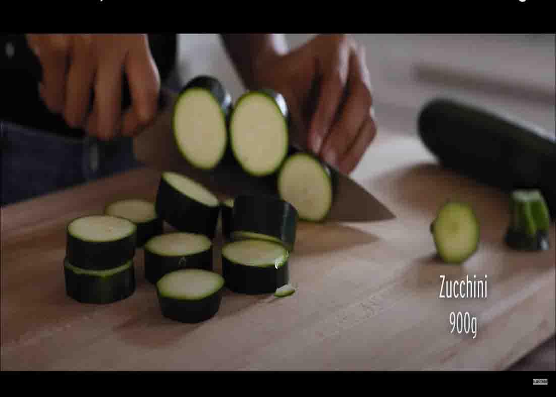 Chopping the zucchini for the stir fry recipe