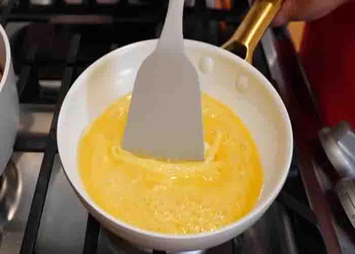 Making the omelet for the breakfast recipe