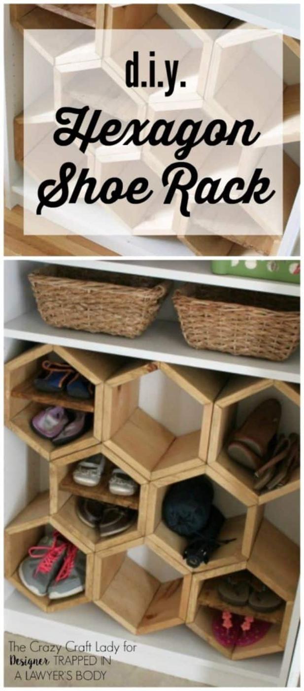 DIY Hexagon Shoe Rack, quick enough to finish before nap time and a result that outshines anything mass produced