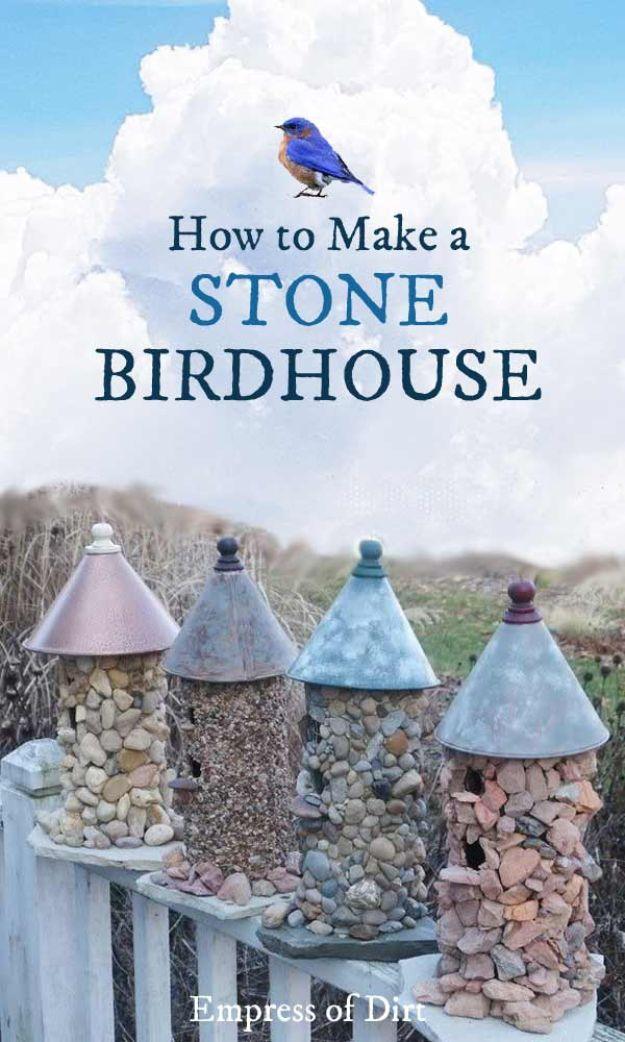DIY Bird Houses - Stone Birdhouse - Easy Bird House Ideas for Kids and Adult To Make - Free Plans and Tutorials for Wooden, Simple, Upcyle Designs, Recycle Plastic and Creative Way