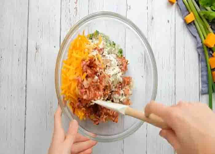 Mixing the filling for the celery stick appetizer recipe