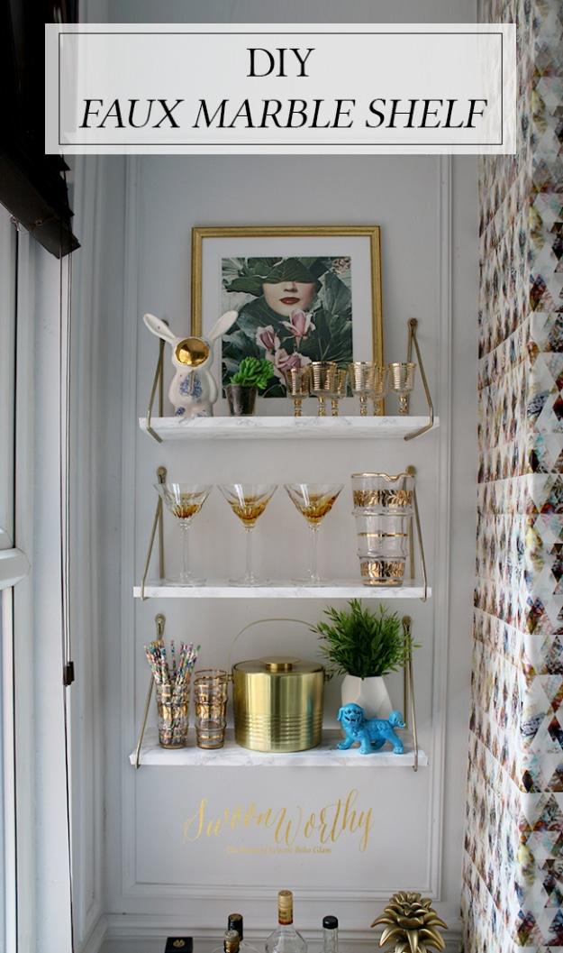 DIY Faux Marble Shelf, one of the best picks on this list and an idea that is easy to recreate at home