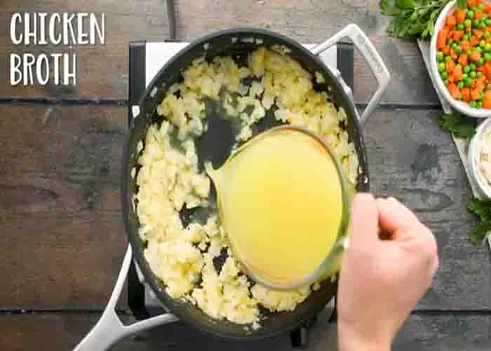 Making the chicken pot pie