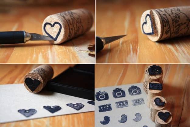 Easy Wine Cork Crafts for Kids to Make - Wine Cork DIY Stamps - DIY Projects & Crafts by Sueeye