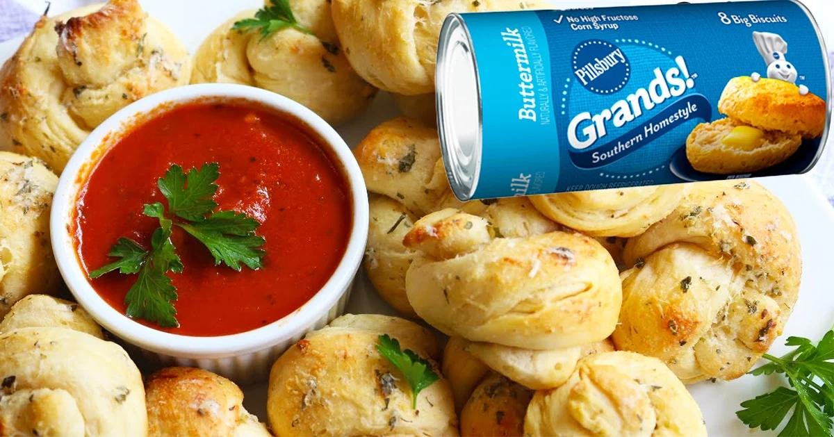Garlic knots made from canned biscuits brushed with Parmesan garlic butter and baked until golden recipe worth making twice