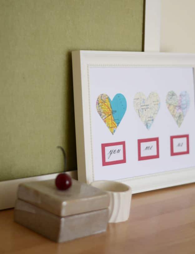 DIY Map Hearts, flexible enough to fit whatever materials are on hand and a handmade touch a bought version cannot match