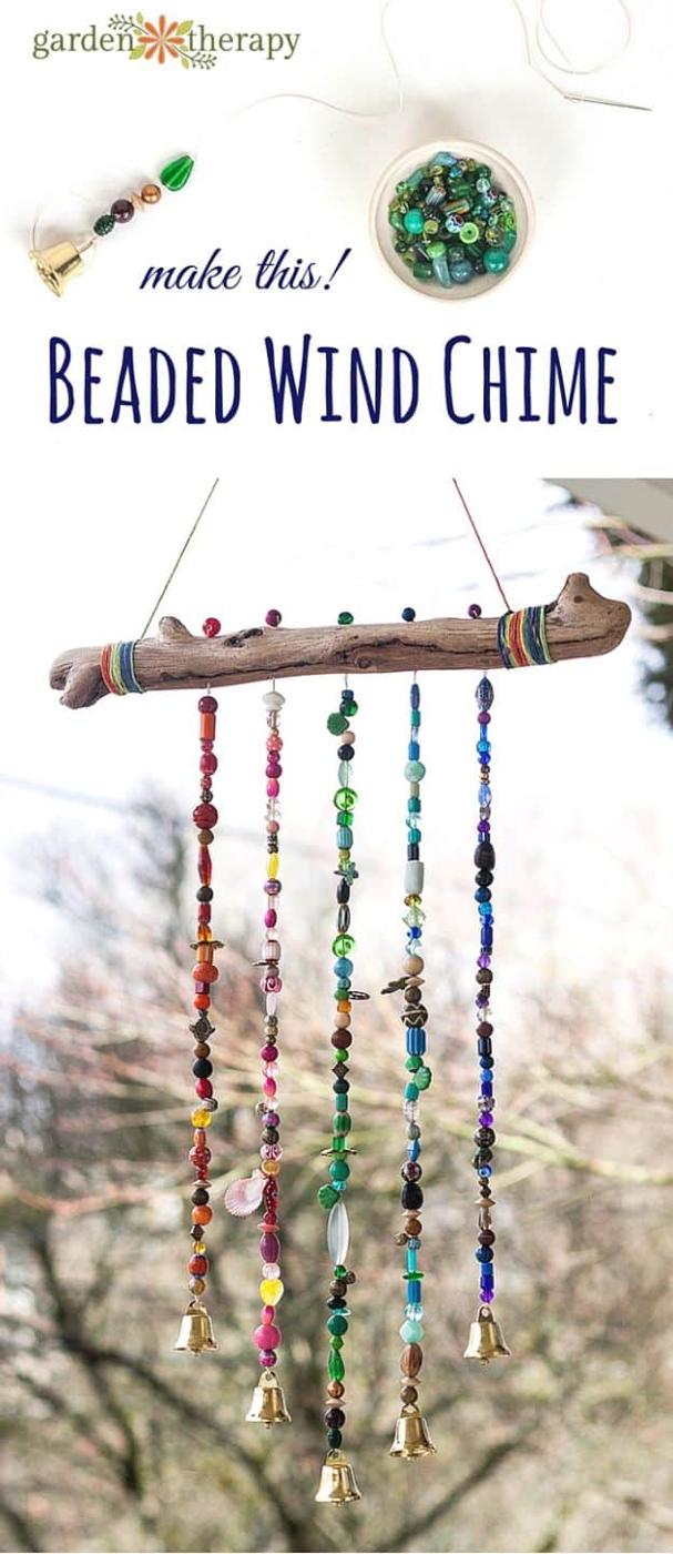 Beaded Wind Chime, quick enough to finish over a weekend and a clever way to reuse scraps you already have