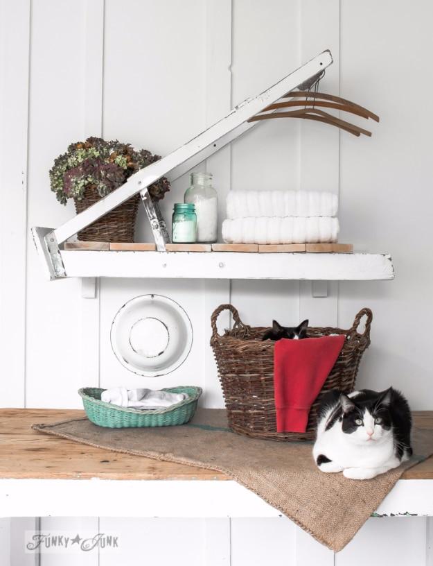 Ladder Laundry Room Shelf, built from supplies most crafters already own and warmth that a bare corner was missing