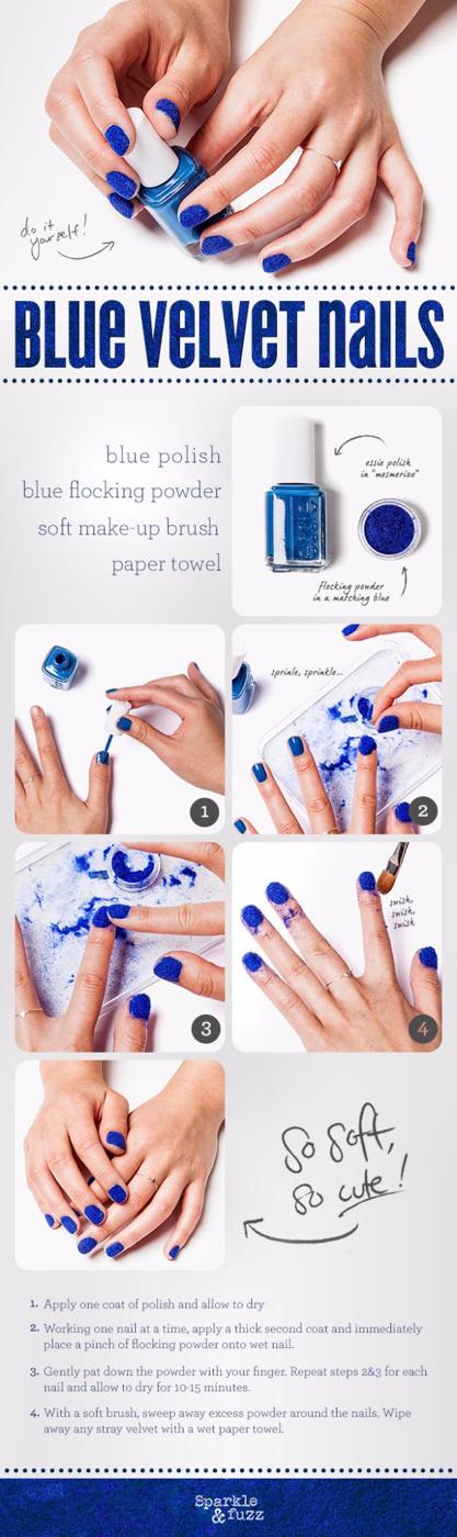 DIY Blue Velvet Nails, a fun nail painting idea to try at home and a creative way to make plain nails pop