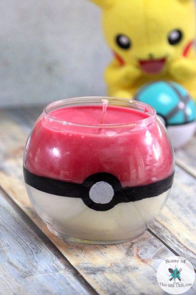 DIY Pokeball Candle, a charming handmade touch for the table and an easy homemade candle project to try