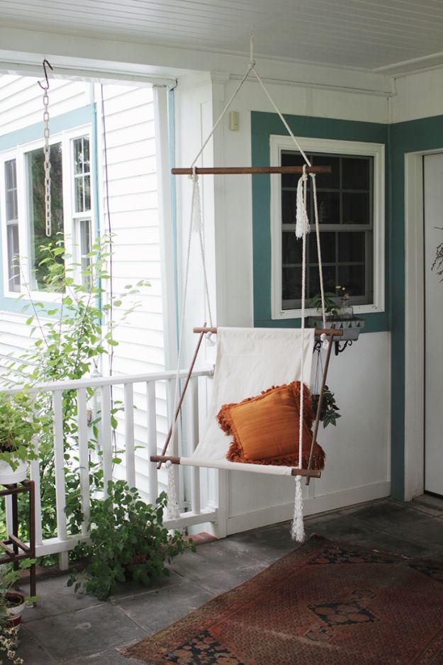 DIY Patio Furniture Ideas - DIY Hanging Lounge Chair - Cheap Do It Yourself Porch and Easy Backyard Furniture, Rocking Chairs, Swings, Benches, Stools and Seating Tutorials - Dinin