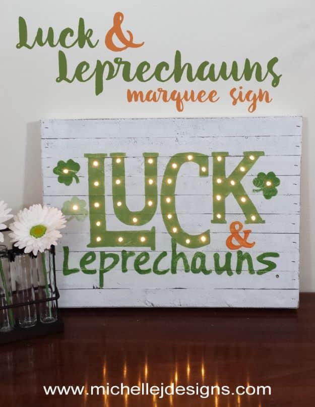 St Patricks Day Decor Ideas - St. Patrick’s Day Luck Marquee Sign - DIY St. Patrick's Day Party Decorations and Home Decor Crafts - Projects for Walls, Hanging Banners, Wreaths, Ta