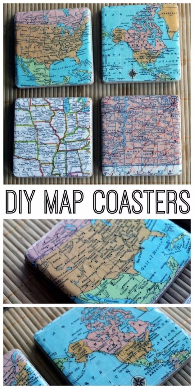 DIY Map Coasters, quick enough to finish before nap time and a finishing touch that ties the room together