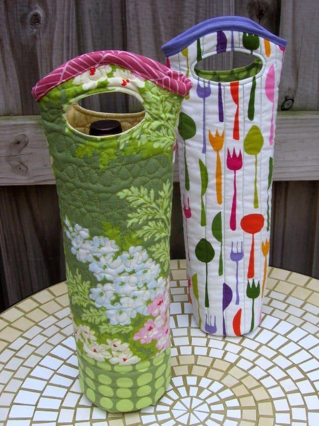 DIY Sewing Gift Ideas for Adults and Kids, Teens, Women, Men and Baby - Quilted Wine Tote - Cute and Easy DIY Sewing Projects Make Awesome Presents for Mom, Dad, Husband, Boyfriend
