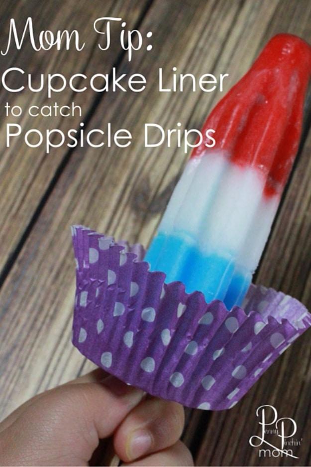 Cupcake Liner To Catch Popsicle Drips, a family life shortcut, quick and cheap to try tonight and the fix worth remembering