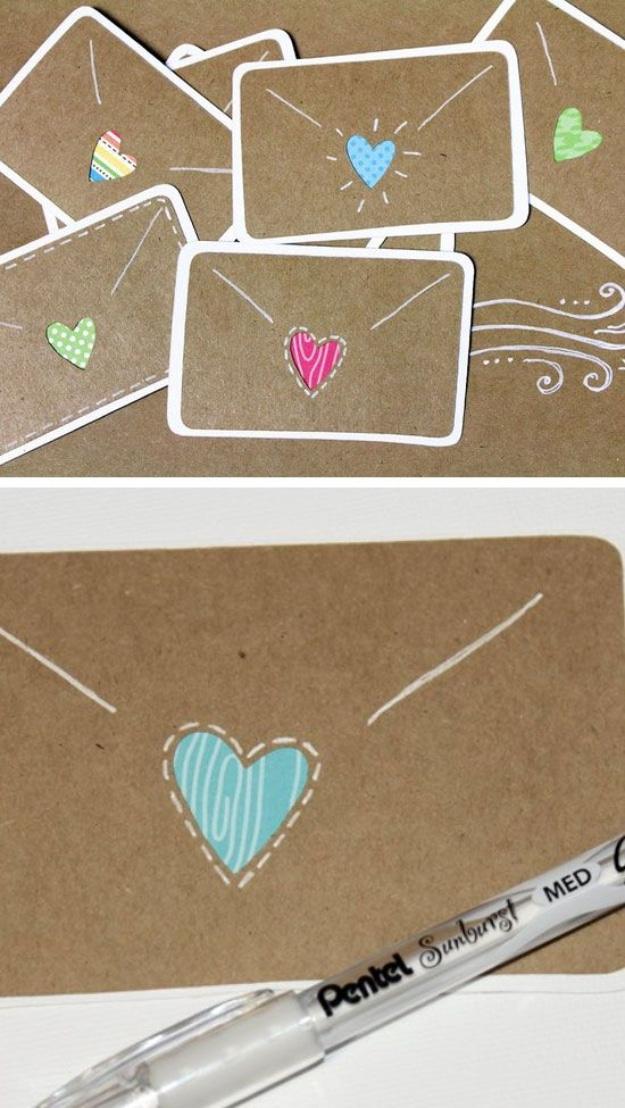 Mini love notes Valentine cards, a set of small kraft cardstock note cards cut from one sheet at once