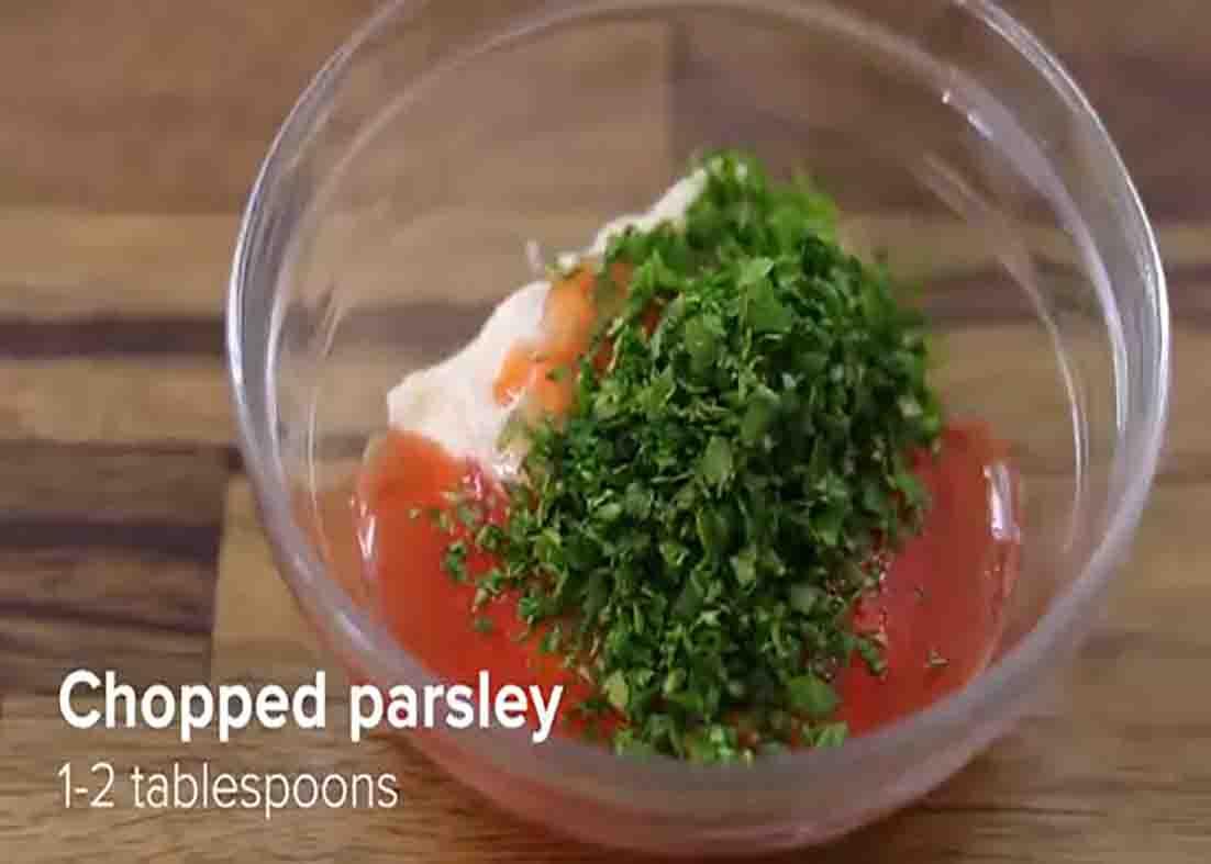 Combining all the ingredients for the carrot fries dipping sauce