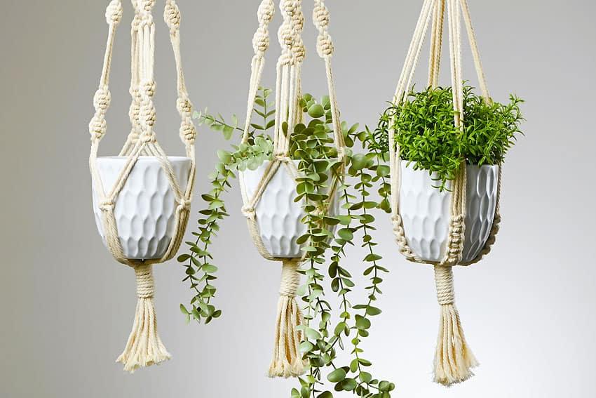 Macrame Plant Hanger, a boho accent piece made from simple knots and a relaxing weekend project with cord and a dowel