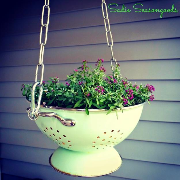 Vintage Colander Planter, simple to scale up or down as the layout allows and a personal touch a bought version cannot match