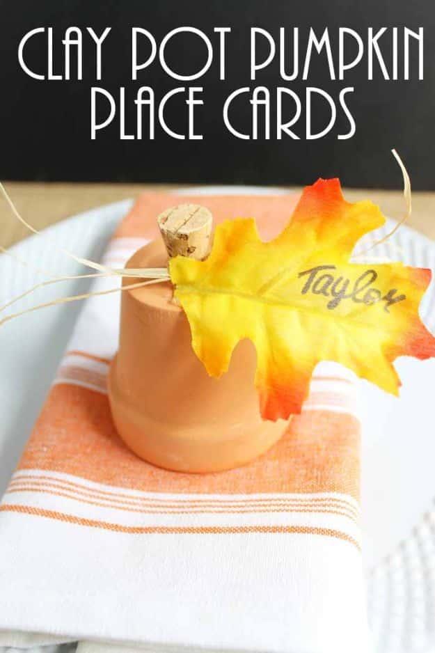 DIY Ideas for Clay Pots - Pumpkin Place Card - Cute Gardening Projects Tutorials for Decorating Pots - Pretty Rustic and Farmhouse Planters for Cheap Home Decor