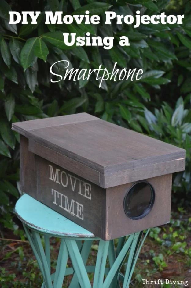 DIY Movie Projector For Your Smartphone, an iphone hack idea, and a nice way to make a plain corner feel finished
