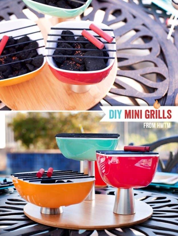 Mini Charcoal Grill Trio Centerpiece, a backyard project idea, and a nice way to make a plain corner feel finished