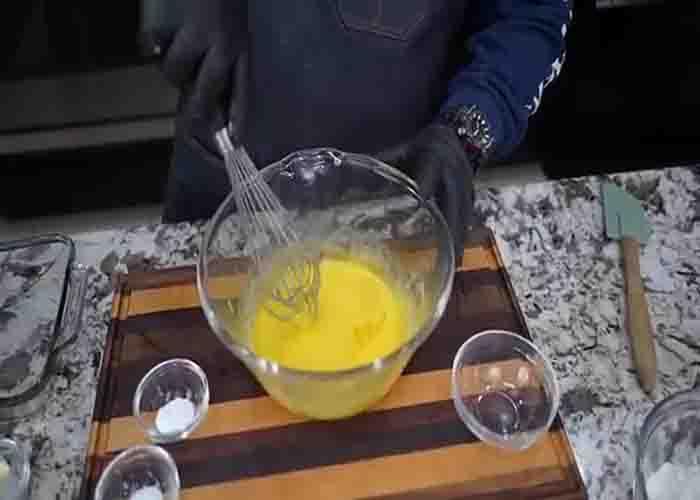 Making the batter for the cornbread recipe