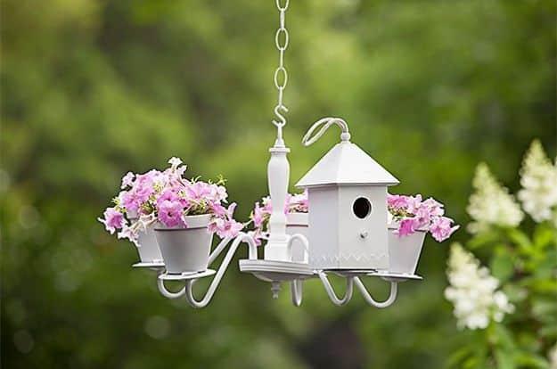 DIY Bird Houses - Chandelier Birdhouse and Planter - Easy Bird House Ideas for Kids and Adult To Make - Free Plans and Tutorials for Wooden, Simple, Upcyle Designs, Recycle Plastic