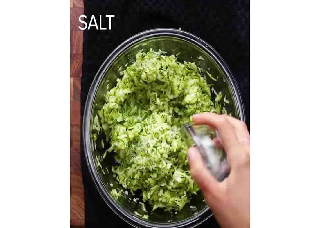 Combining all the ingredients for the zucchini tots recipe