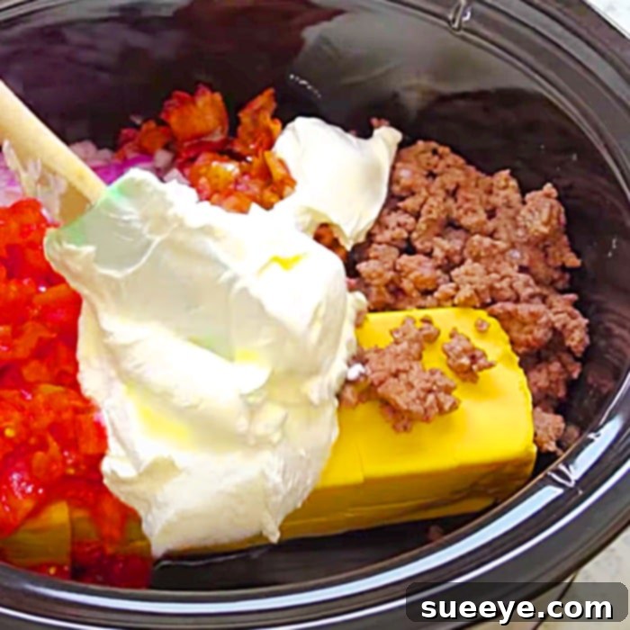 Loaded Crockpot Bacon Cheeseburger Dip 2 Crockpot Dip Recipe - Easy Party Food - How To Make Hamburger Dip