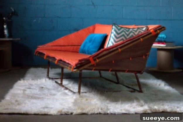 DIY copper pipe sofa for a modern industrial home aesthetic
