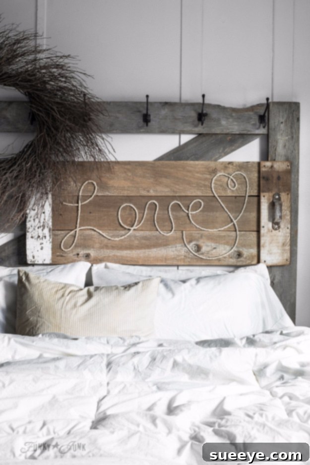 DIY Farmhouse Style Decor Ideas - Reclaimed Wood Love Rope Sign - Creative Rustic Ideas for Cool Furniture, Paint Colors, Farm House Decoration for Living Room, Kitchen and Bedroom #diy #diydecor #farmhouse #countrycrafts DIY Farmhouse Style Decor Ideas - Reclaimed Wood Love Rope Sign - Creative Rustic Ideas for Cool Furniture, Paint Colors, Farm House Decoration for Living Room, Kitchen and Bedroom #diy #diydecor #farmhouse #countrycrafts