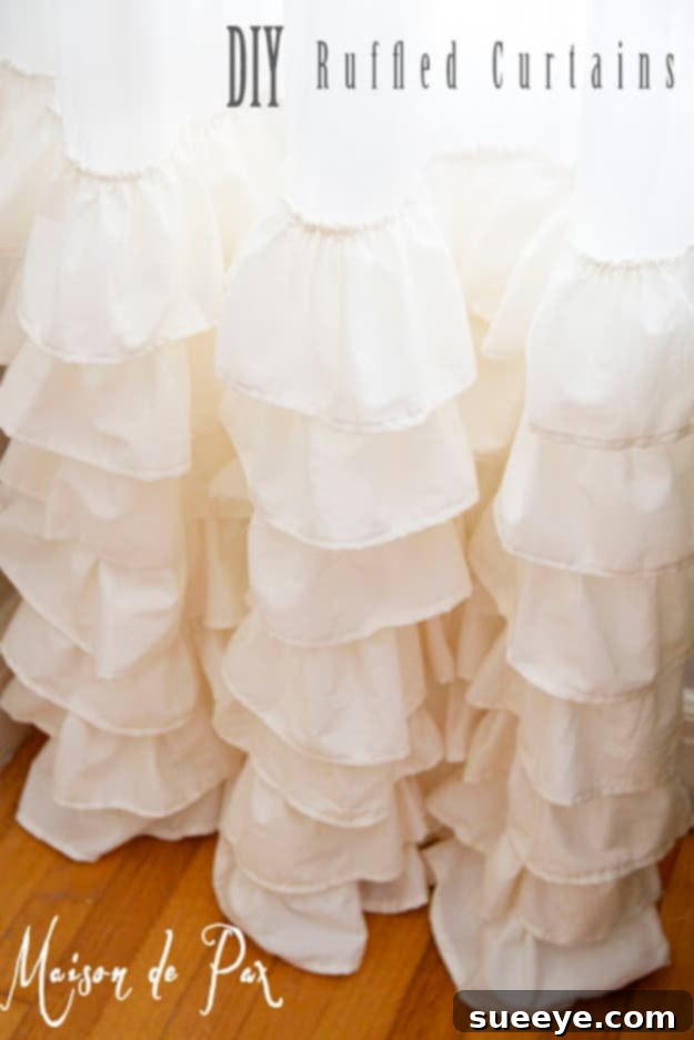 DIY Ruffled Curtains Pretty DIY ruffled curtains in a light fabric.