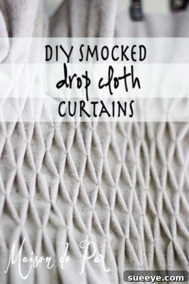 Drop Cloth Smocked Curtains Drop cloth curtains featuring a stylish smocked top.