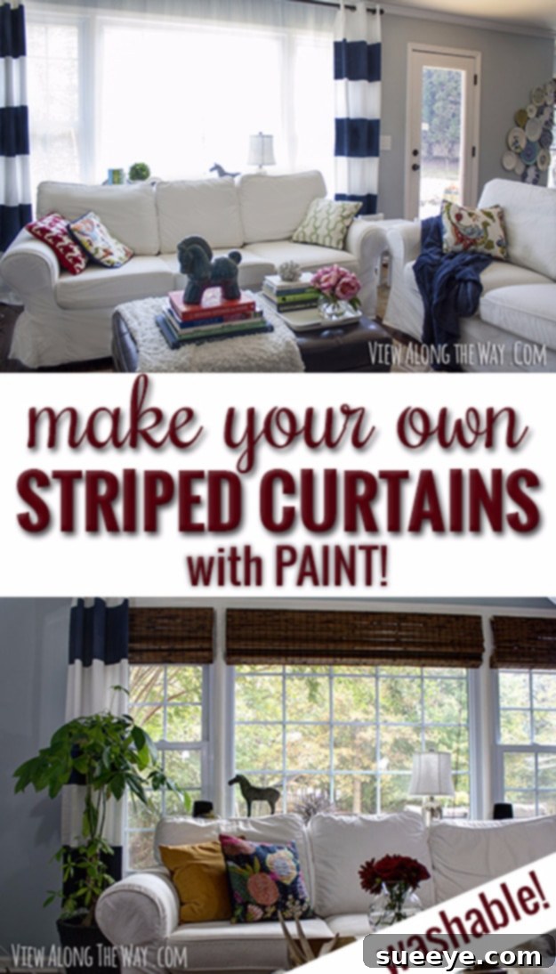 Painted Striped Curtains DIY painted striped curtains in contrasting colors.