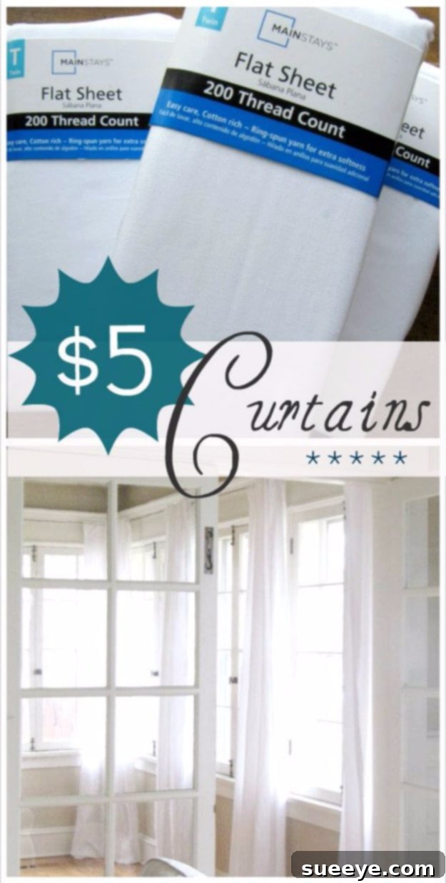 $5 Curtains DIY Inexpensive and stylish $5 DIY curtains.