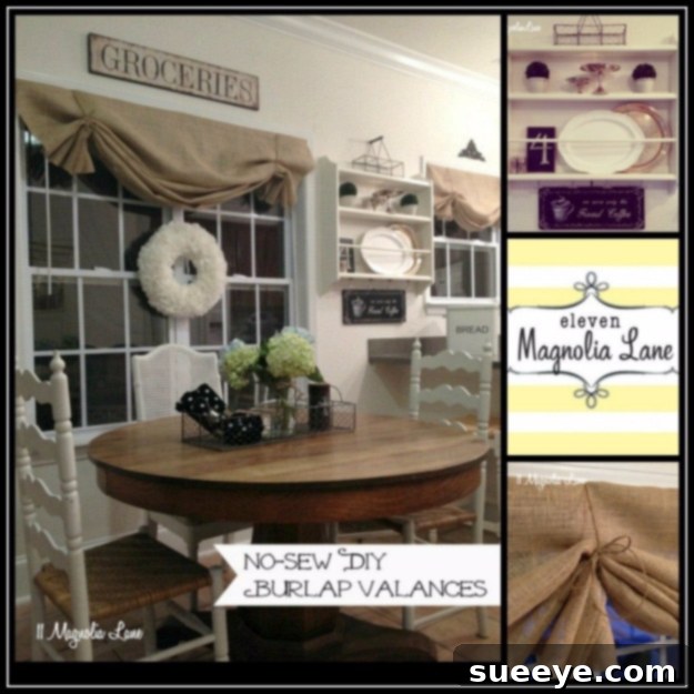 DIY Burlap Window Valance A rustic DIY burlap window valance.