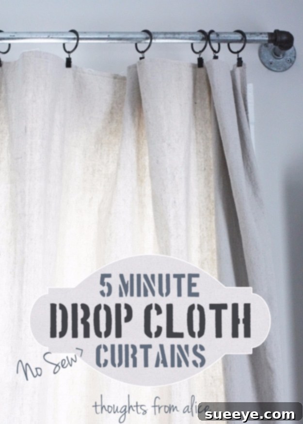 5 Minute No Sew Drop Cloth Curtains Quick and easy 5-minute no-sew drop cloth curtains.