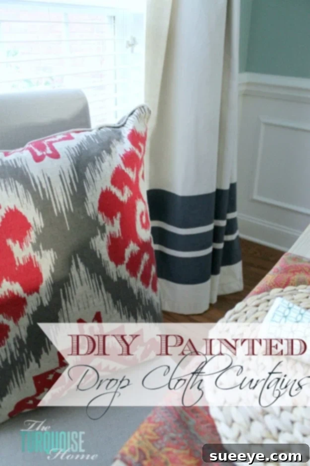DIY Painted Drop Cloth Curtains Custom painted drop cloth curtains with a geometric design.
