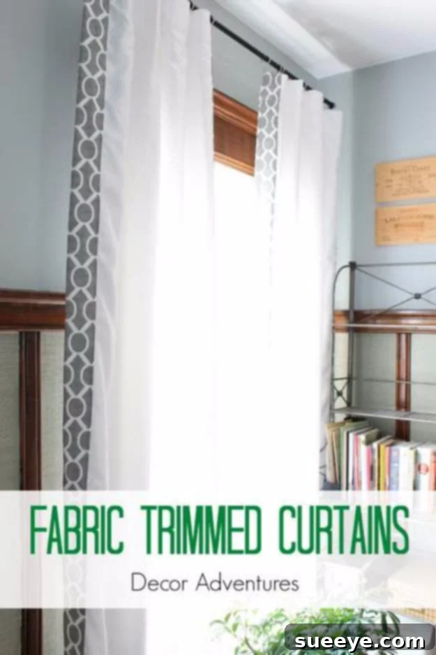 Fabric Trimmed Curtains White curtains enhanced with a stylish fabric trim.