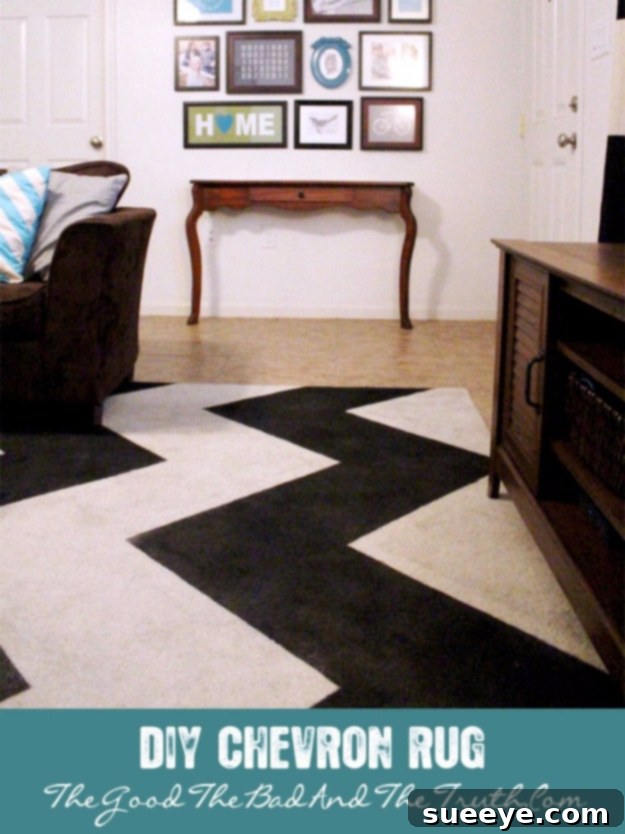 Painted Chevron Stripe Rug DIY Painted Chevron Stripe Rug for modern flooring