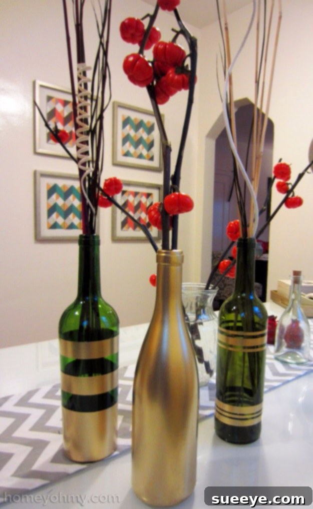 Spray Painted Wine Bottles DIY Spray Painted Wine Bottles for decorative accents